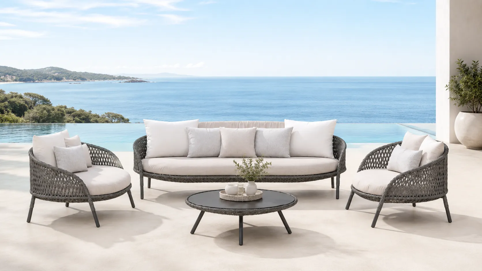 Grey Wicker Outdoor Conversation Set for Hospitality Projects