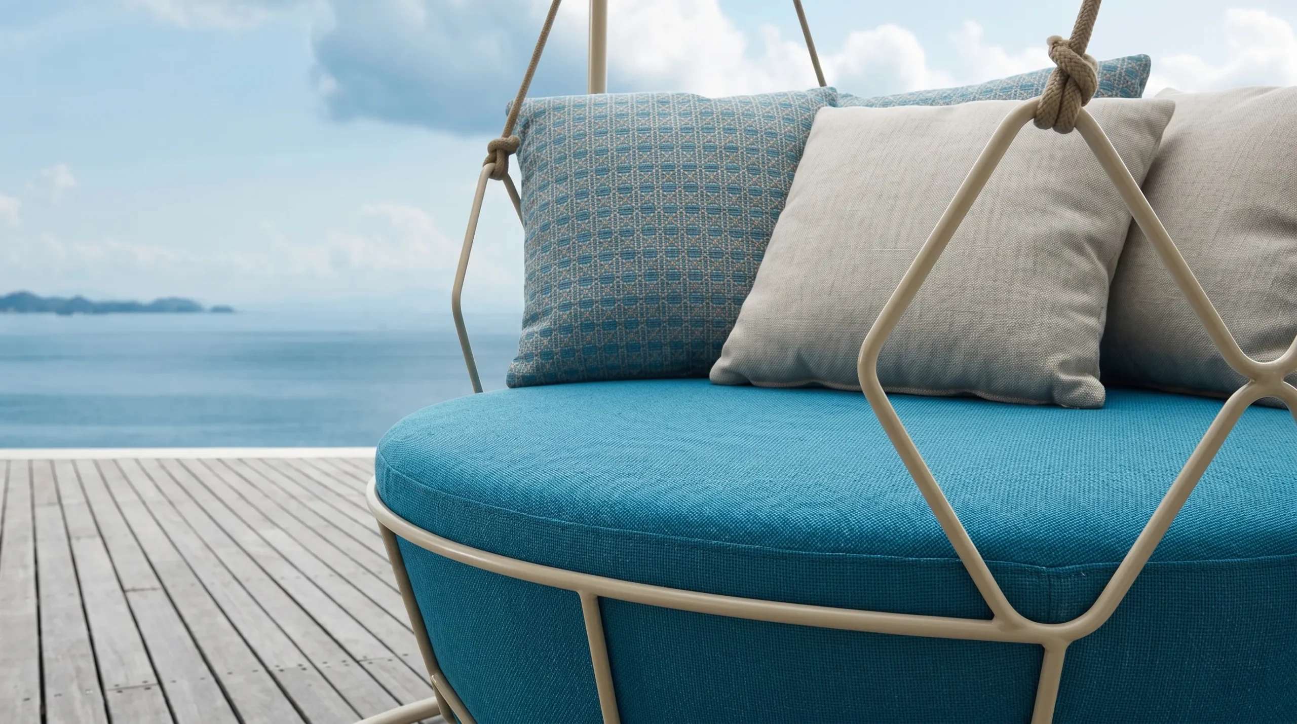 Stainless Steel Outdoor Hanging Swing Chair with Blue Cushion