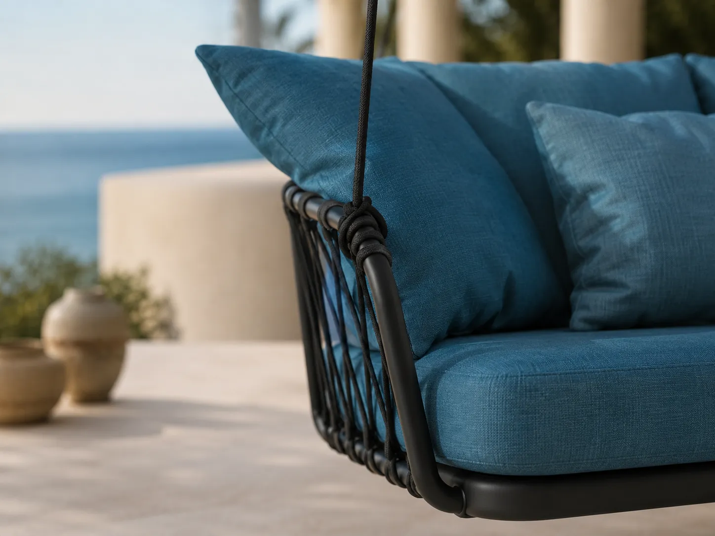 Hanging rope detail of outdoor swing sofa