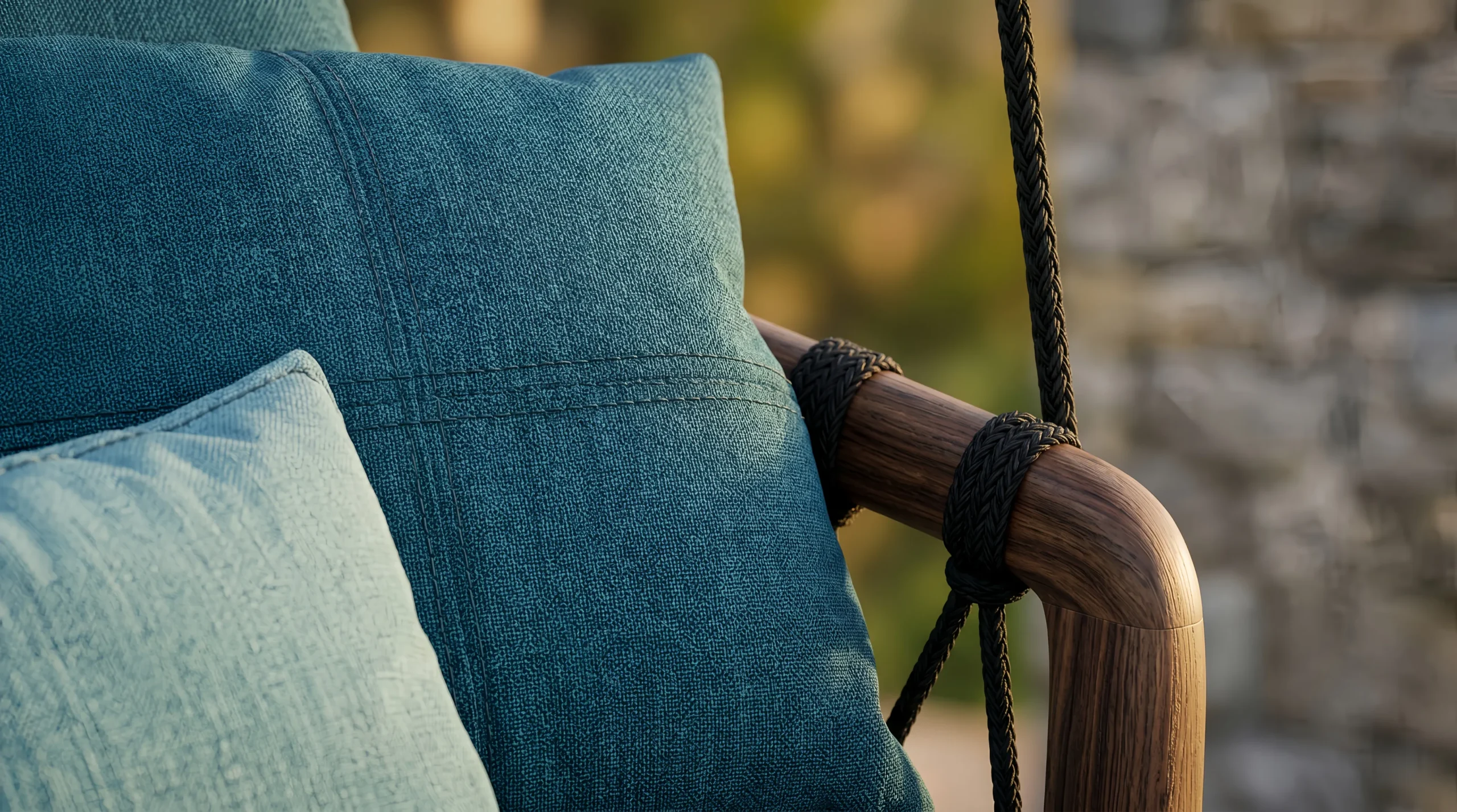 Rope Outdoor Hanging Swing Sofa with Blue Cushions