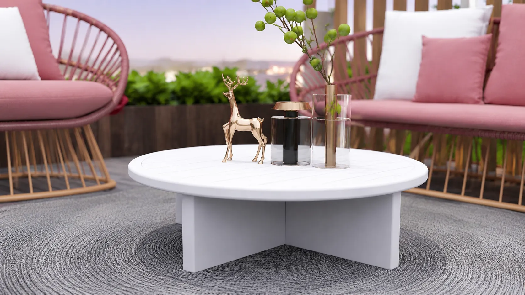 High back rope woven lounge chair detail in pink outdoor conversation set