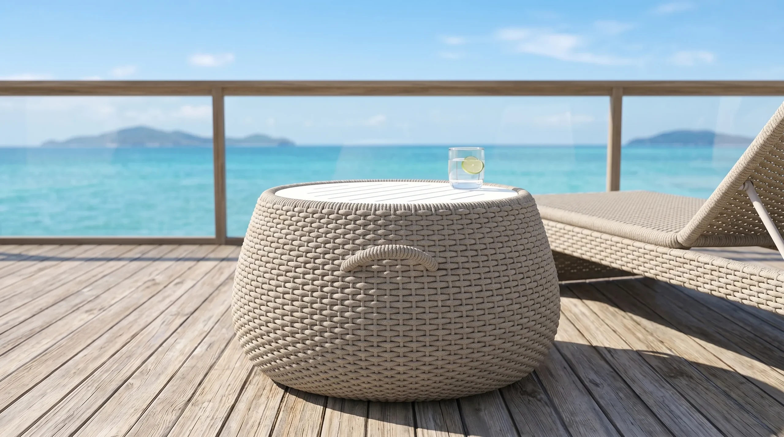 Beige Rope Outdoor Coffee Table for Hospitality Lounge Projects