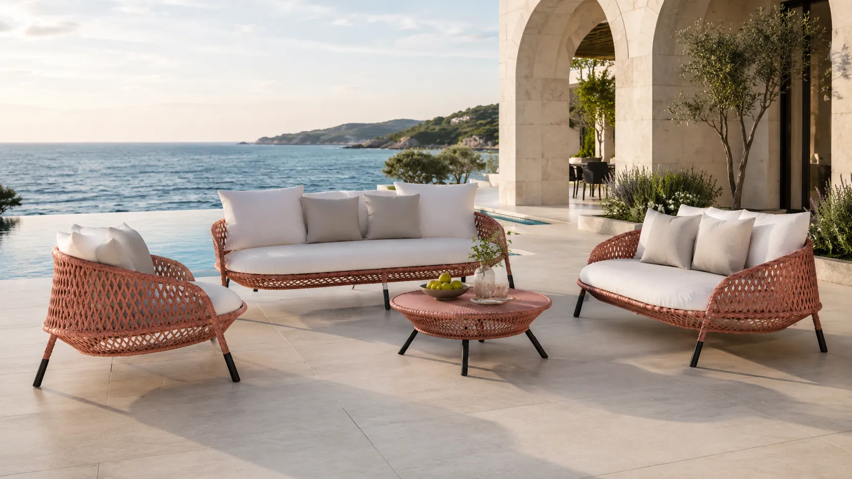 Coral Wicker Outdoor Conversation Set for Hospitality Projects