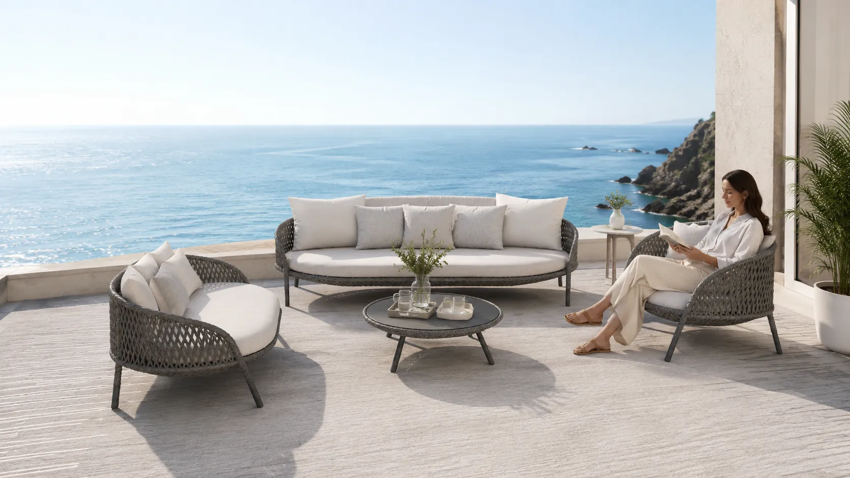 Grey Wicker Outdoor Conversation Set for Hospitality Projects