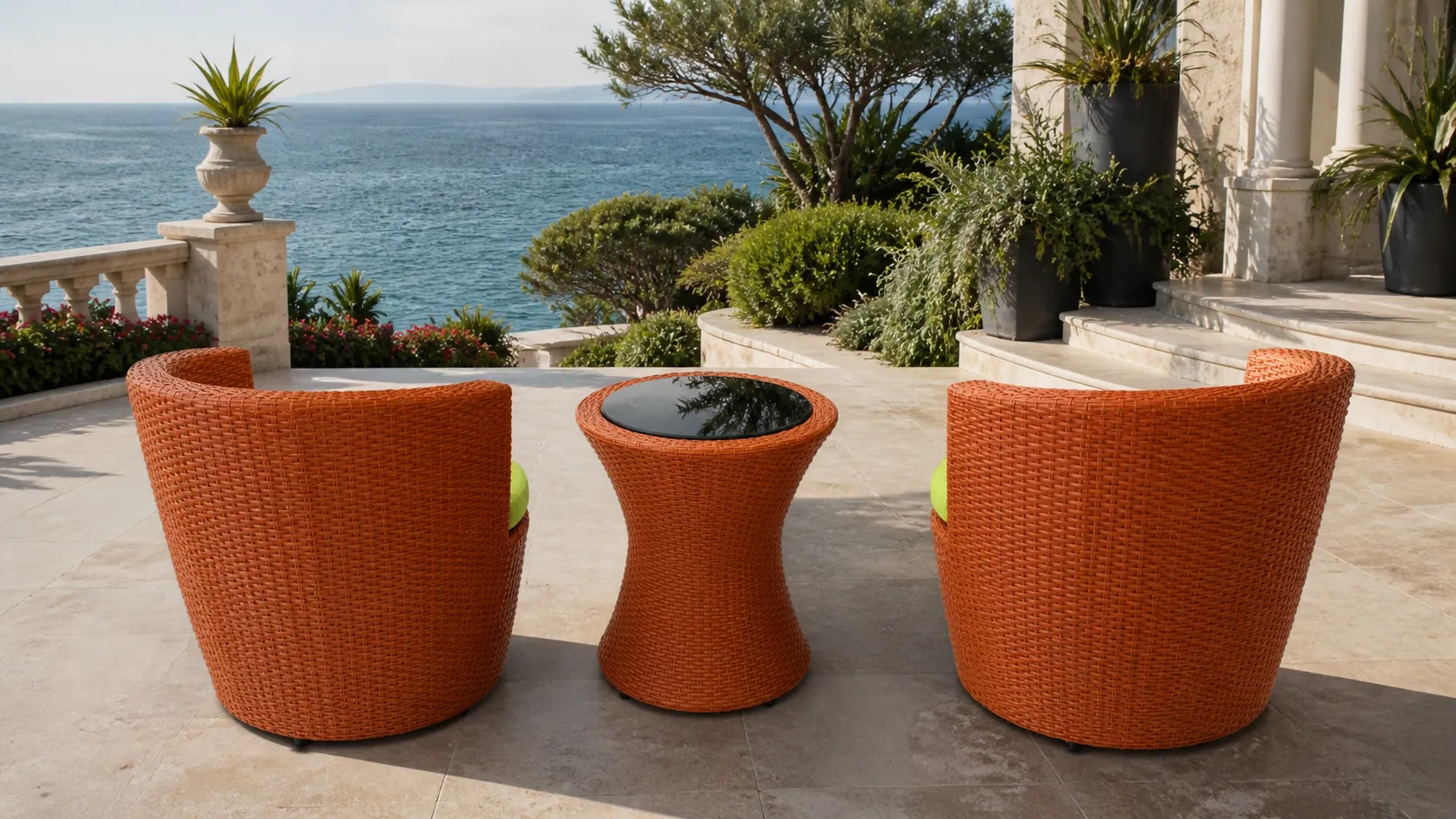 Orange Wicker Bistro Set for Patio and Balcony Projects