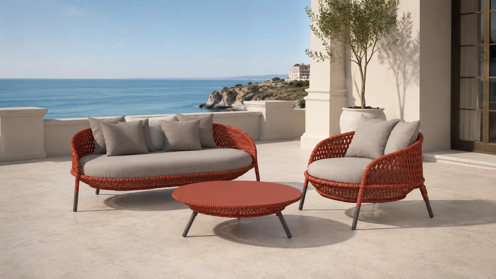 Orange Wicker Outdoor Conversation Set for Hospitality Projects