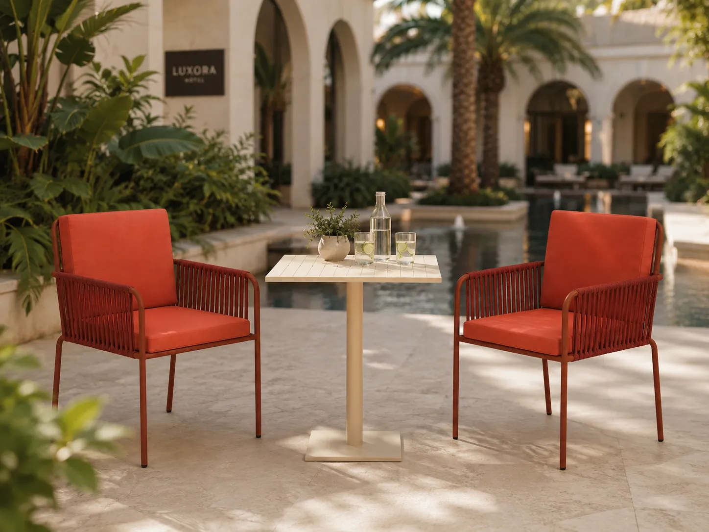 Outdoor rope bistro set for hotel courtyard