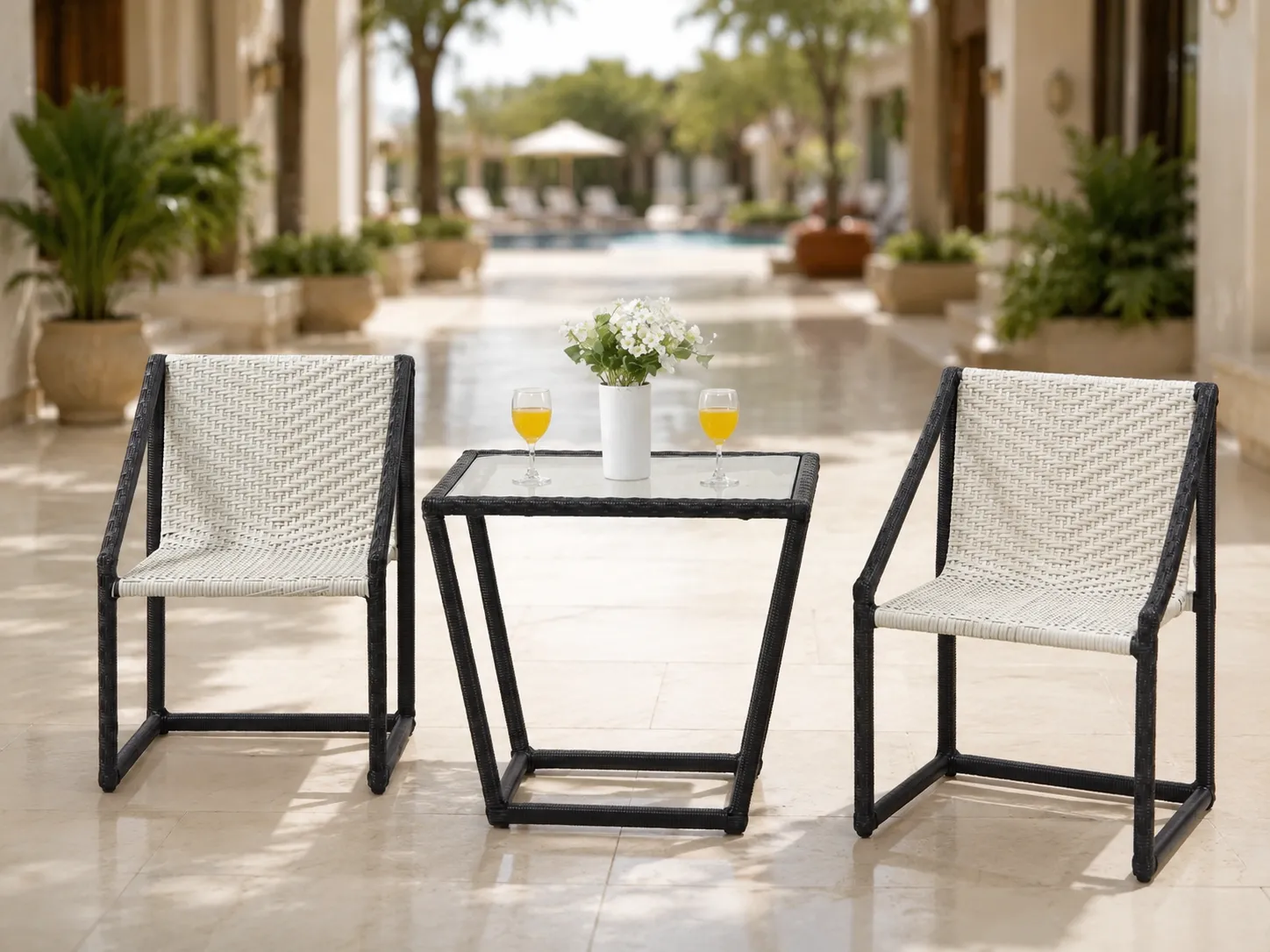 PE rattan bistro set for hotel courtyard
