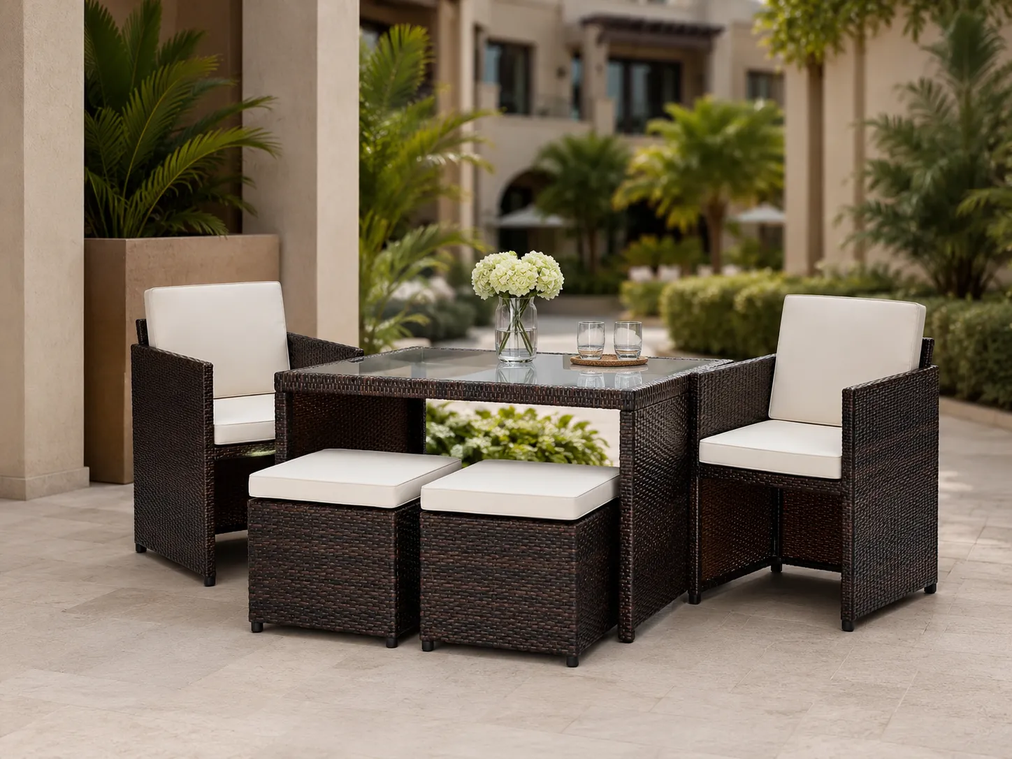 PE rattan cube dining set for hotel courtyard
