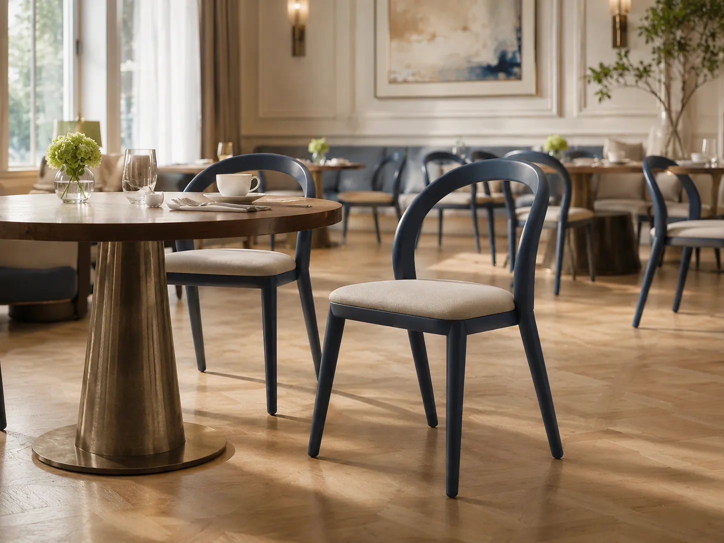 Black dining chair for hotel dining room and hospitality furniture projects