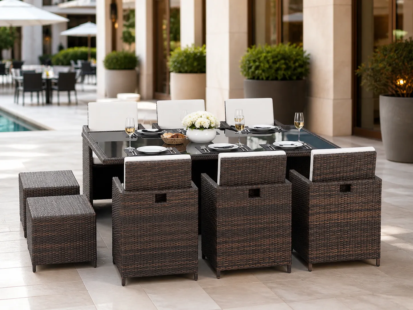 PE rattan patio dining set for hotel outdoor dining area