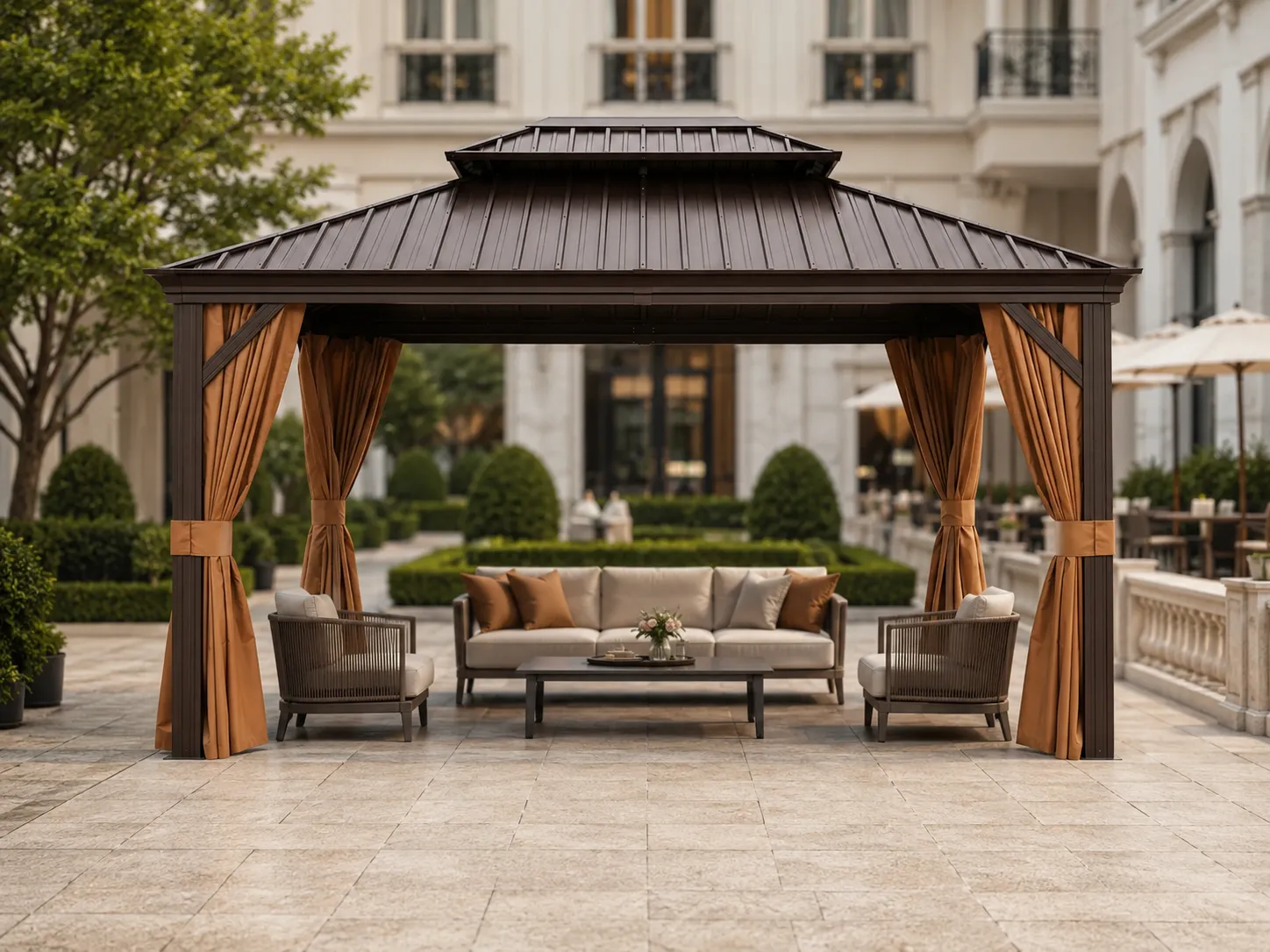 Metal roof outdoor gazebo for restaurant terrace shading