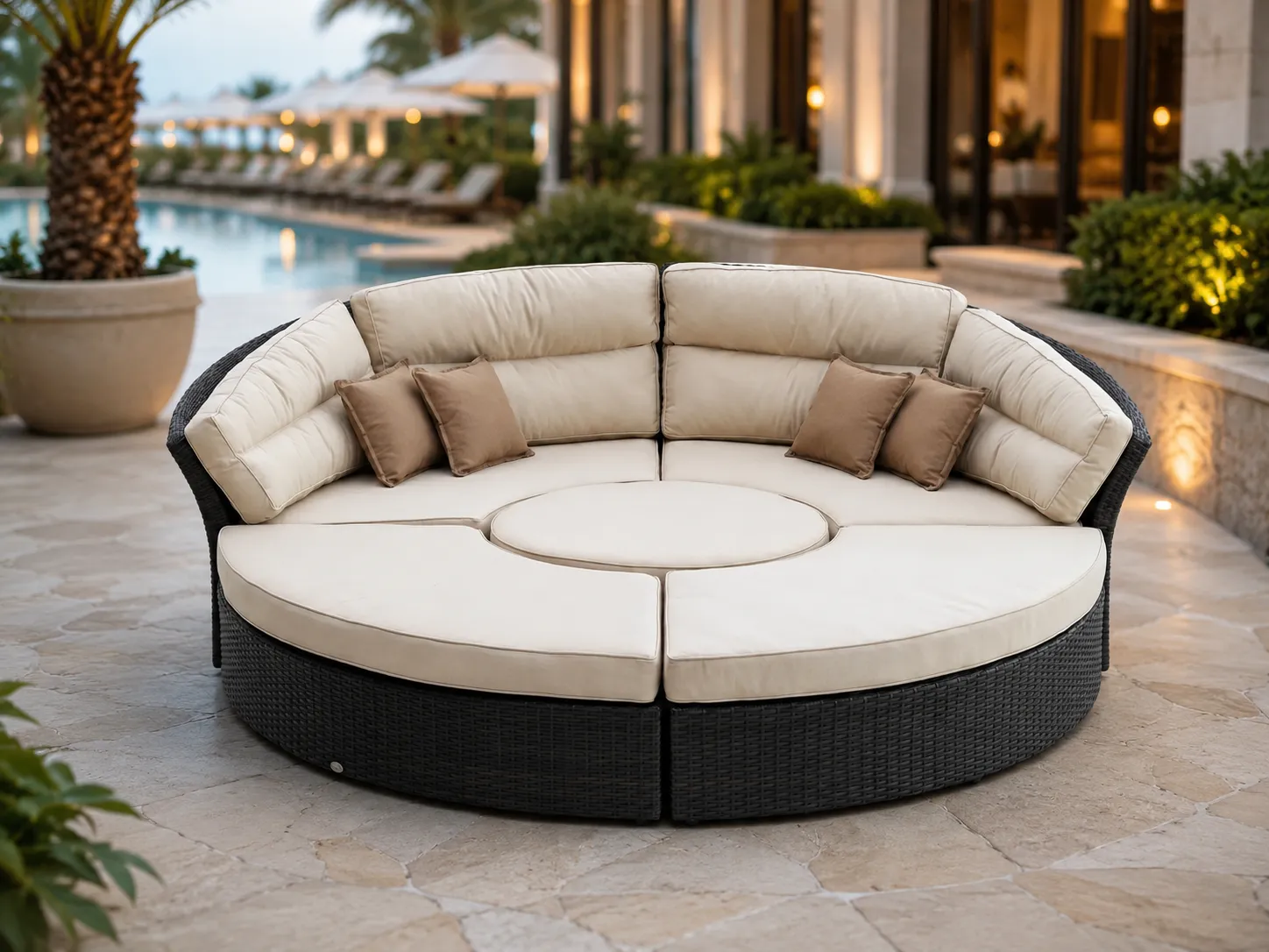Large wicker outdoor daybed for hotel outdoor leisure areas