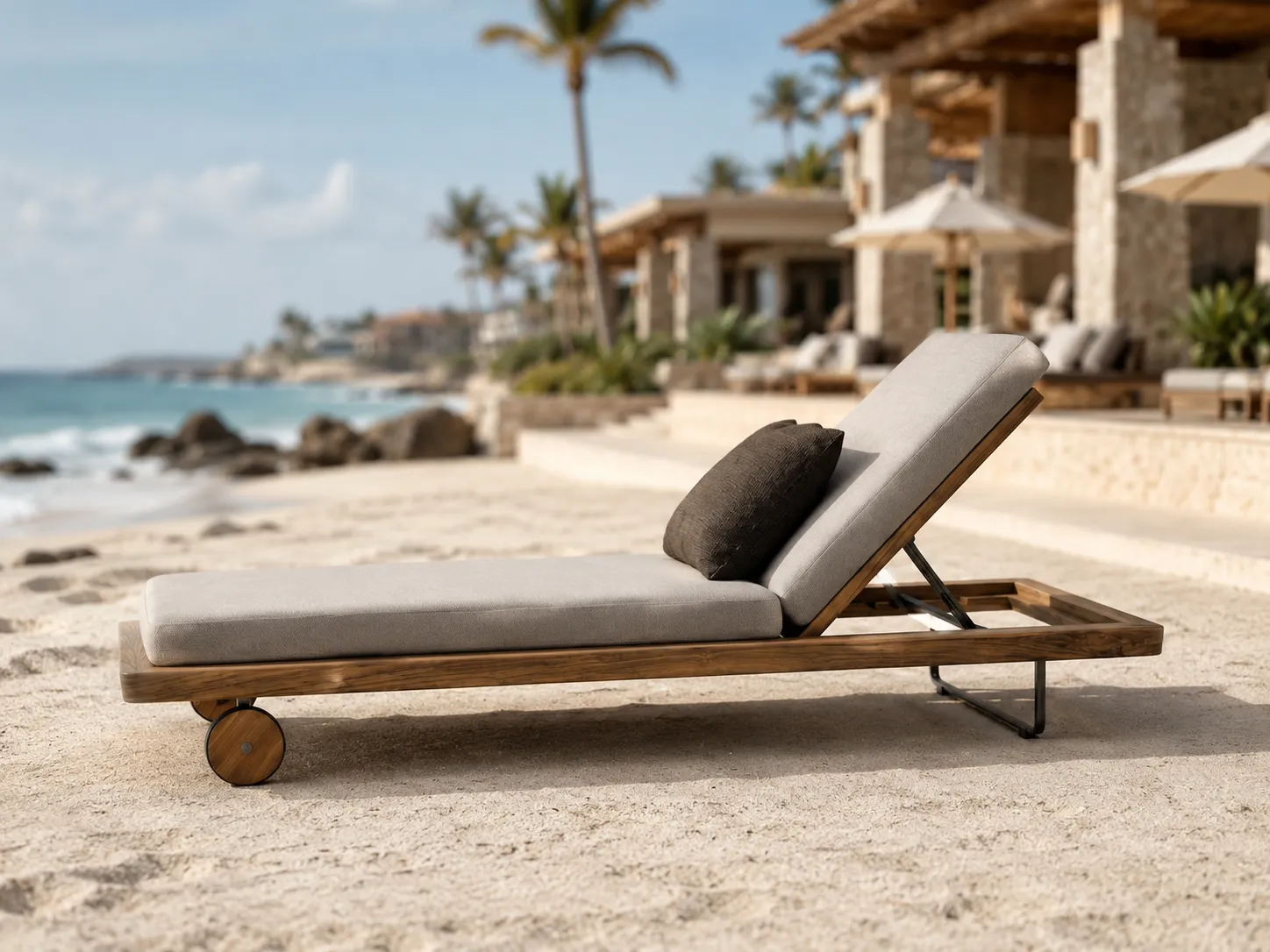 Teak outdoor chaise lounge for hotel leisure areas