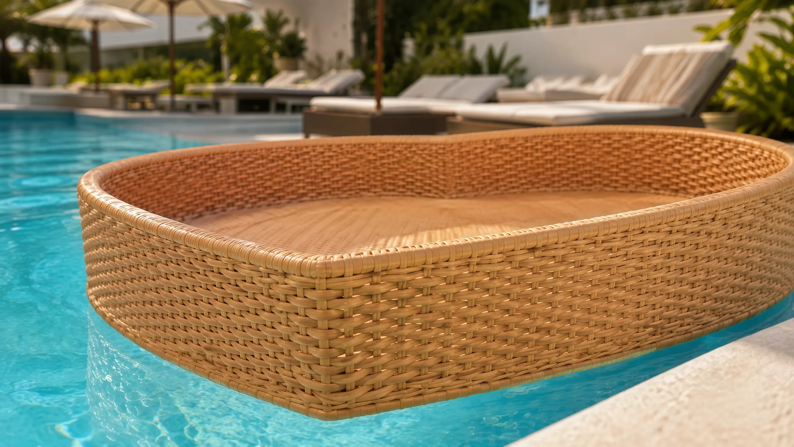 PE Rattan Floating Pool Tray for Resort Breakfast & Poolside Service