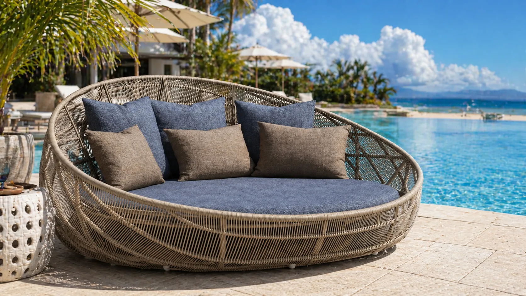 Premium Round Wicker Outdoor Daybed for Hotel Poolside