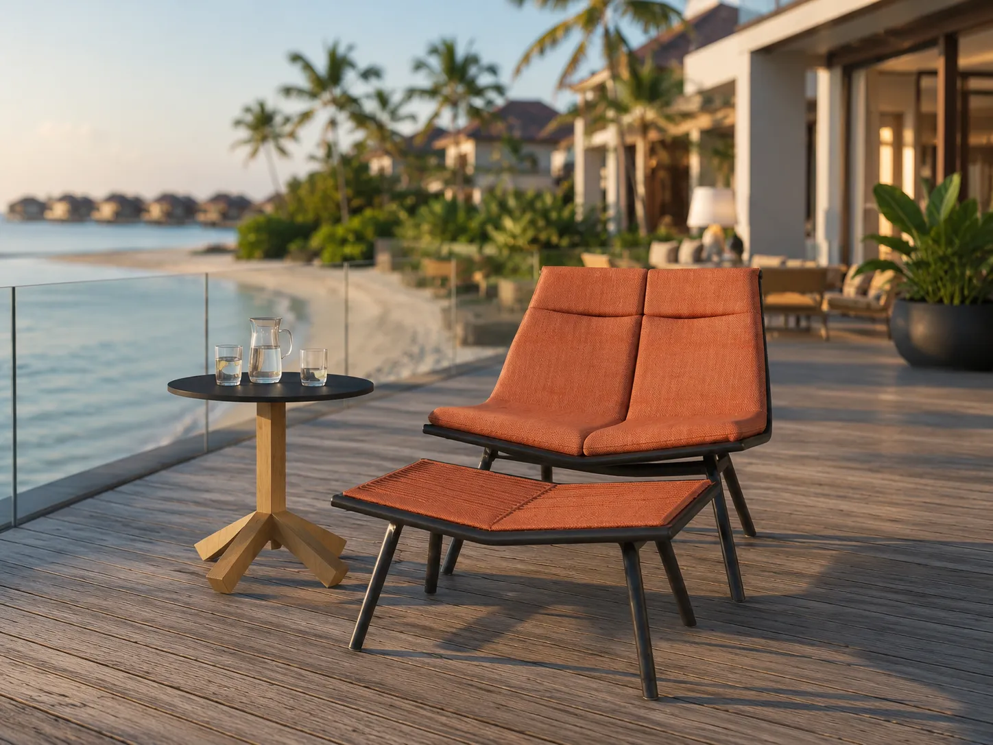 Outdoor rope lounge chair set for hotel terrace