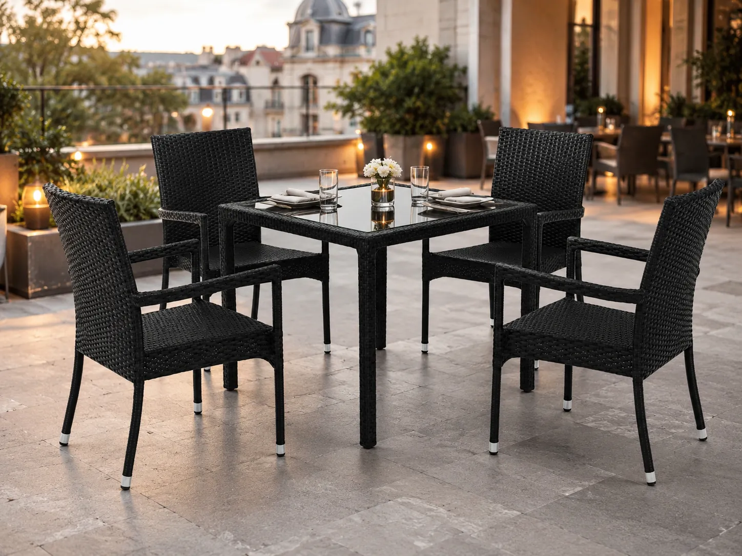 PE rattan patio dining set for hotel terrace dining area