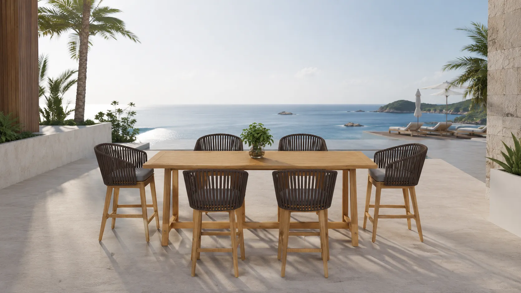 Teak Rope Bar Dining Set for Outdoor Hospitality Projects