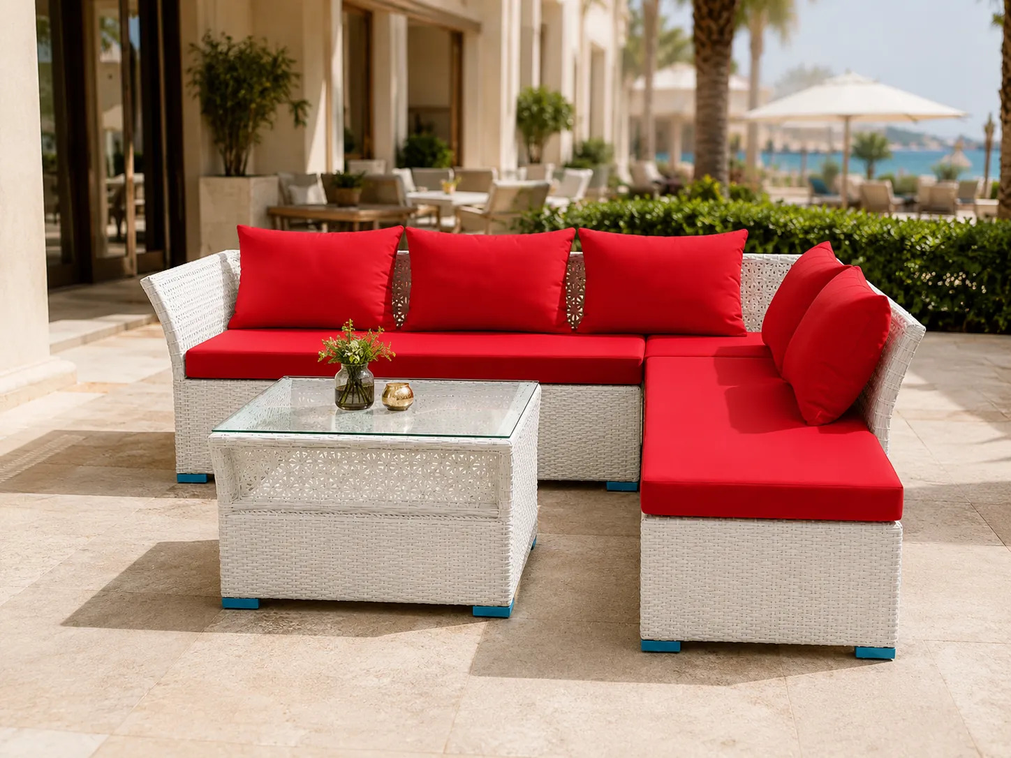 Wicker outdoor sectional sofa set for hotel terrace seating