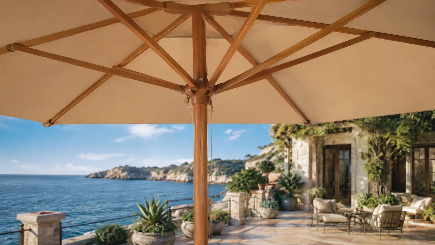 Wooden Patio Market Umbrella with Double Vent Canopy for Resort & Garden Shade