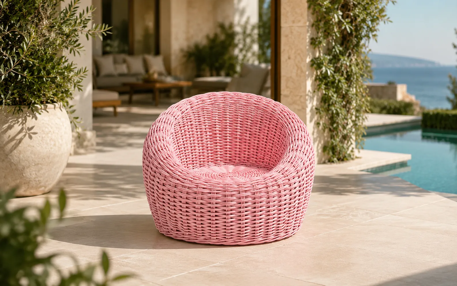 XIMU Furniture kids PE rattan outdoor lounge chair in pink wicker