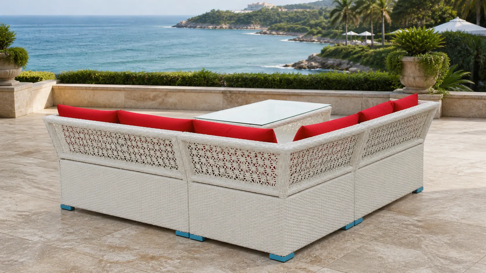 PE Rattan Outdoor Sectional Sofa Set with Coffee Table for Patio & Resort Lounge