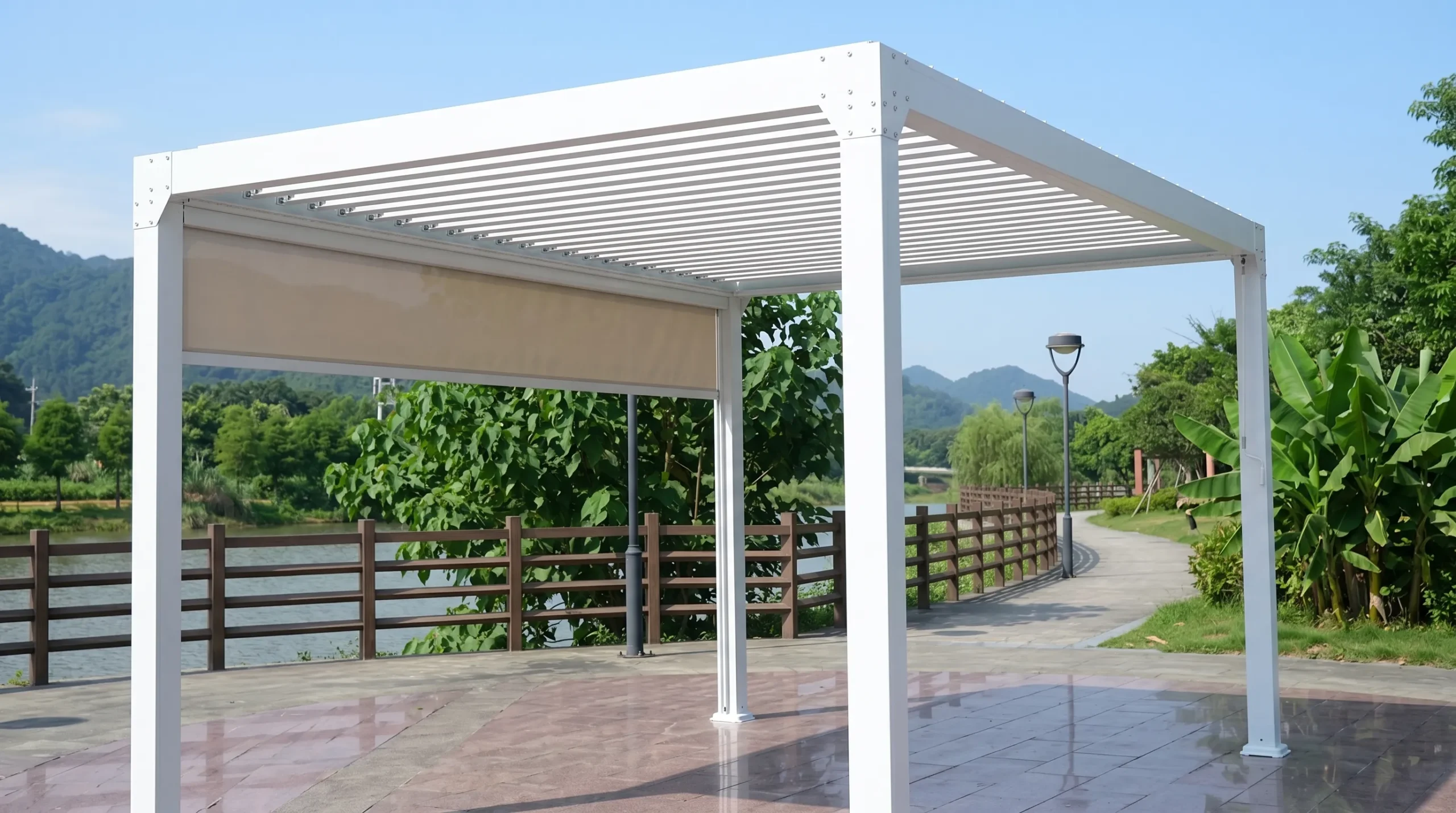 Stainless Steel Outdoor Louvered Moonlight Pergola for Patio & Resort Shade