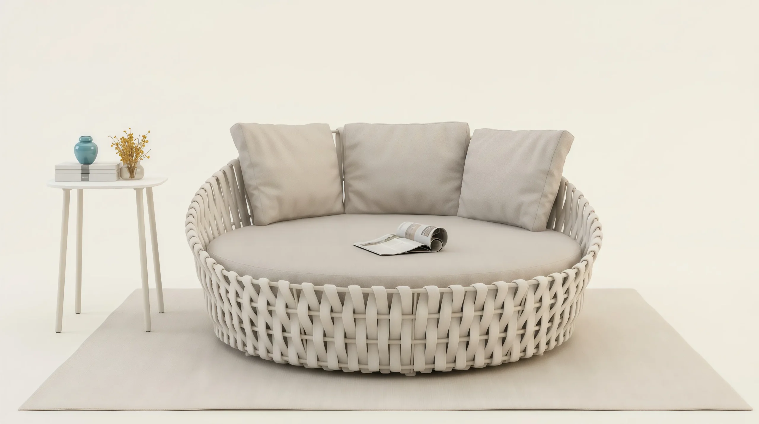 Large Rope Outdoor Daybed with Beige Cushions