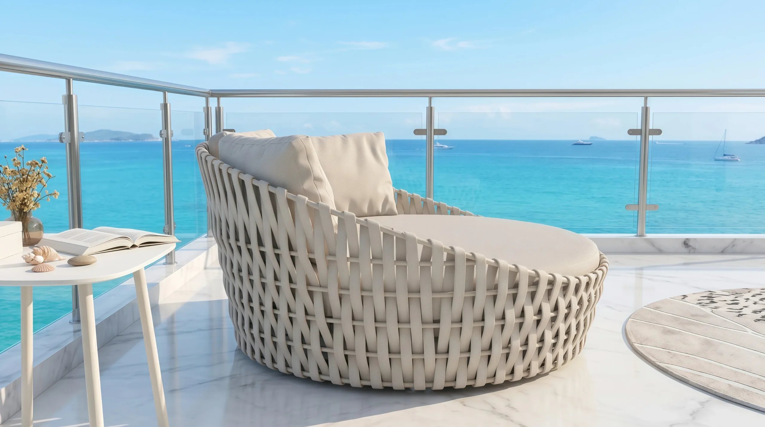 Large Rope Outdoor Daybed with Beige Cushions
