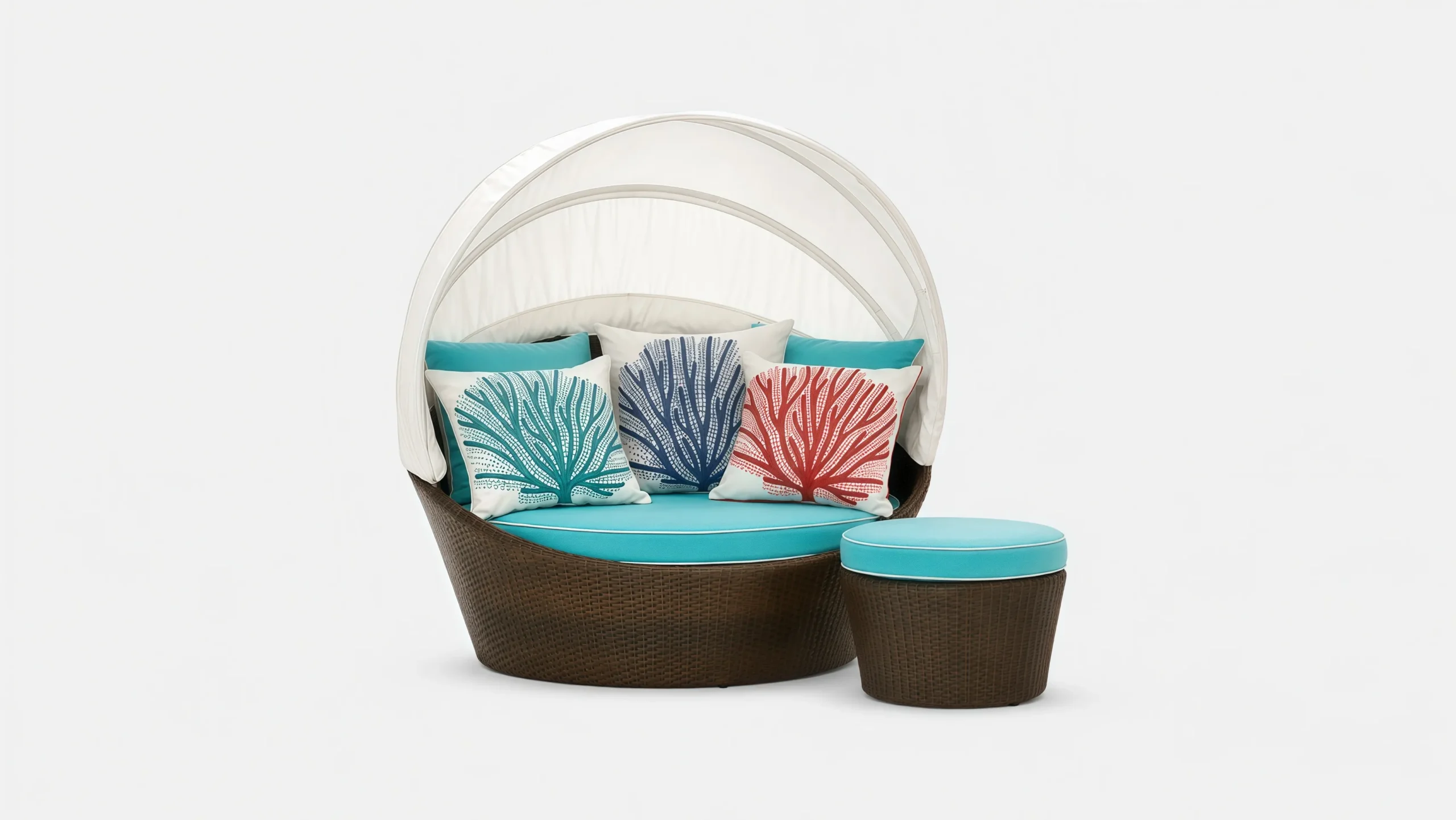 Large Wicker Outdoor Daybed with Foldable Canopy and Ottoman