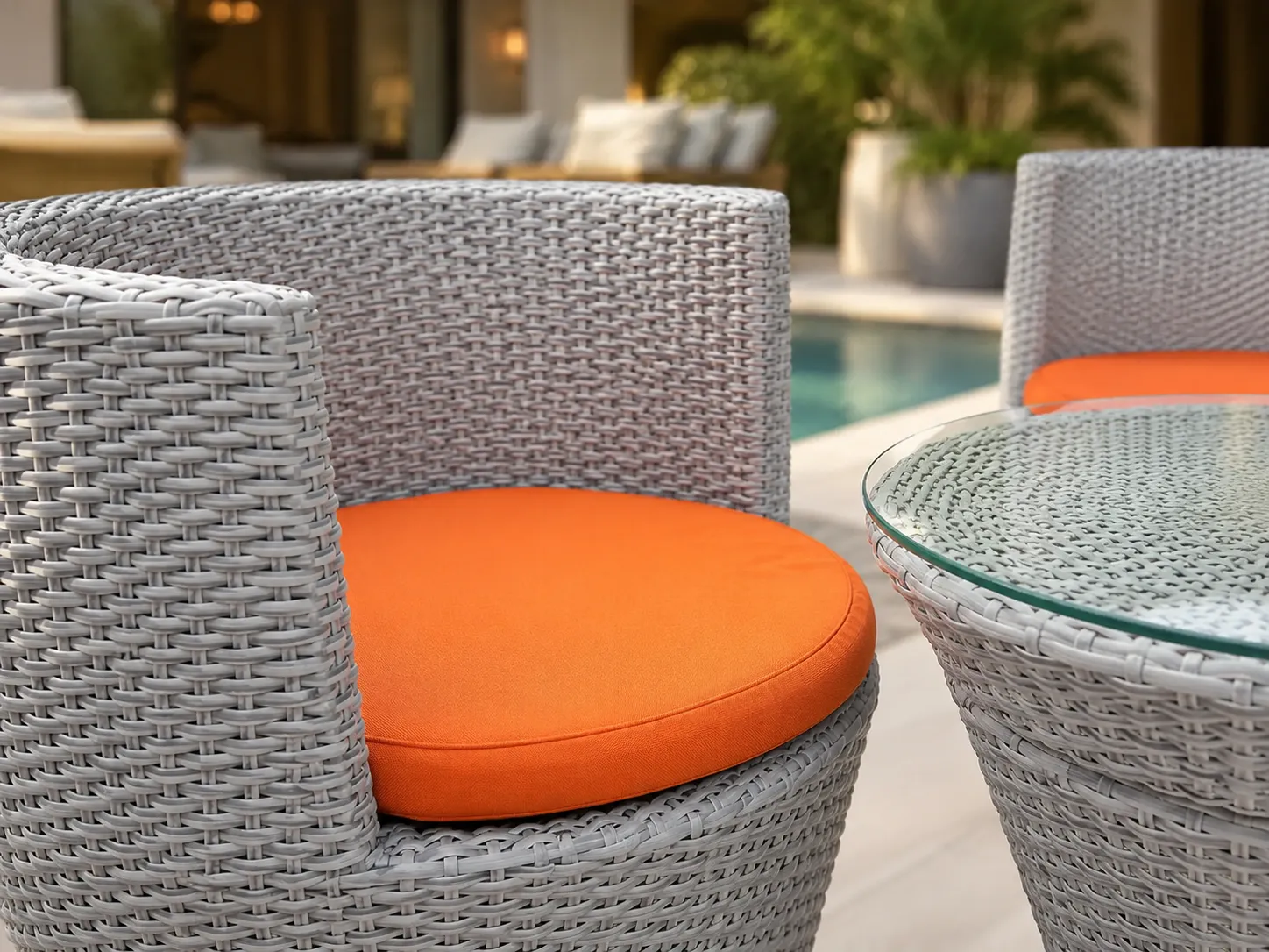 Light grey PE rattan weave detail of outdoor conversation set