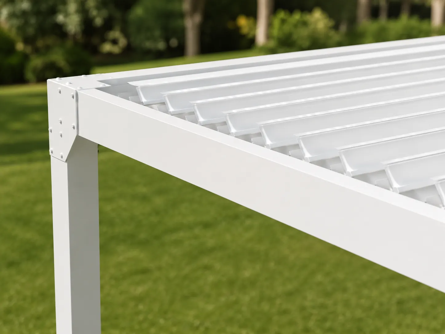 Louvered roof detail of aluminum outdoor moonlight pergola