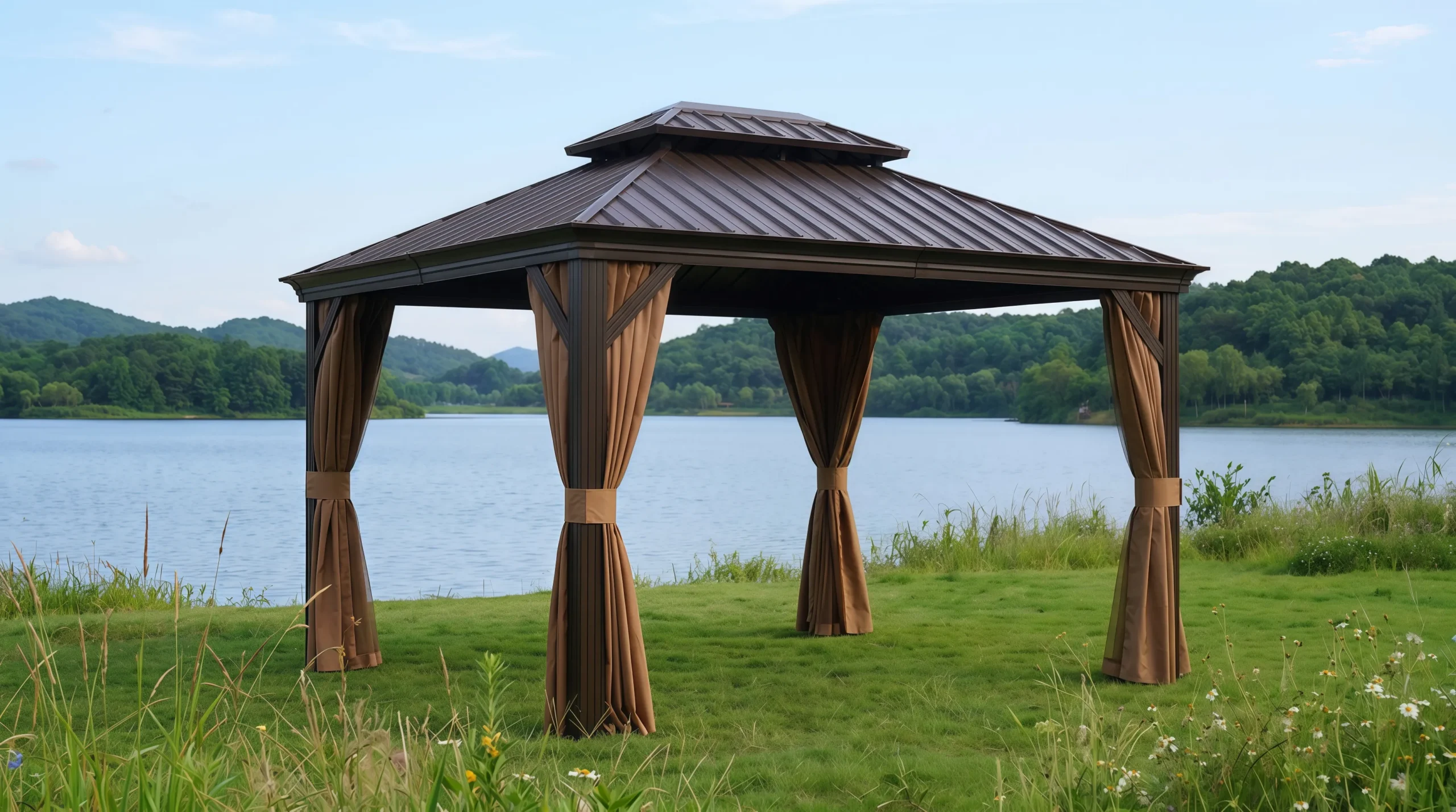 Luxembourg Double Roof Galvanized Steel Gazebo with Curtains