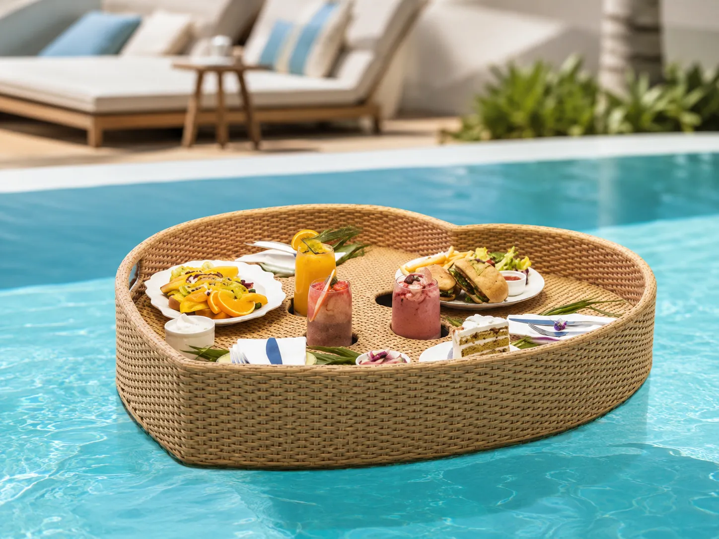 Luxury resort floating pool tray for breakfast and guest service