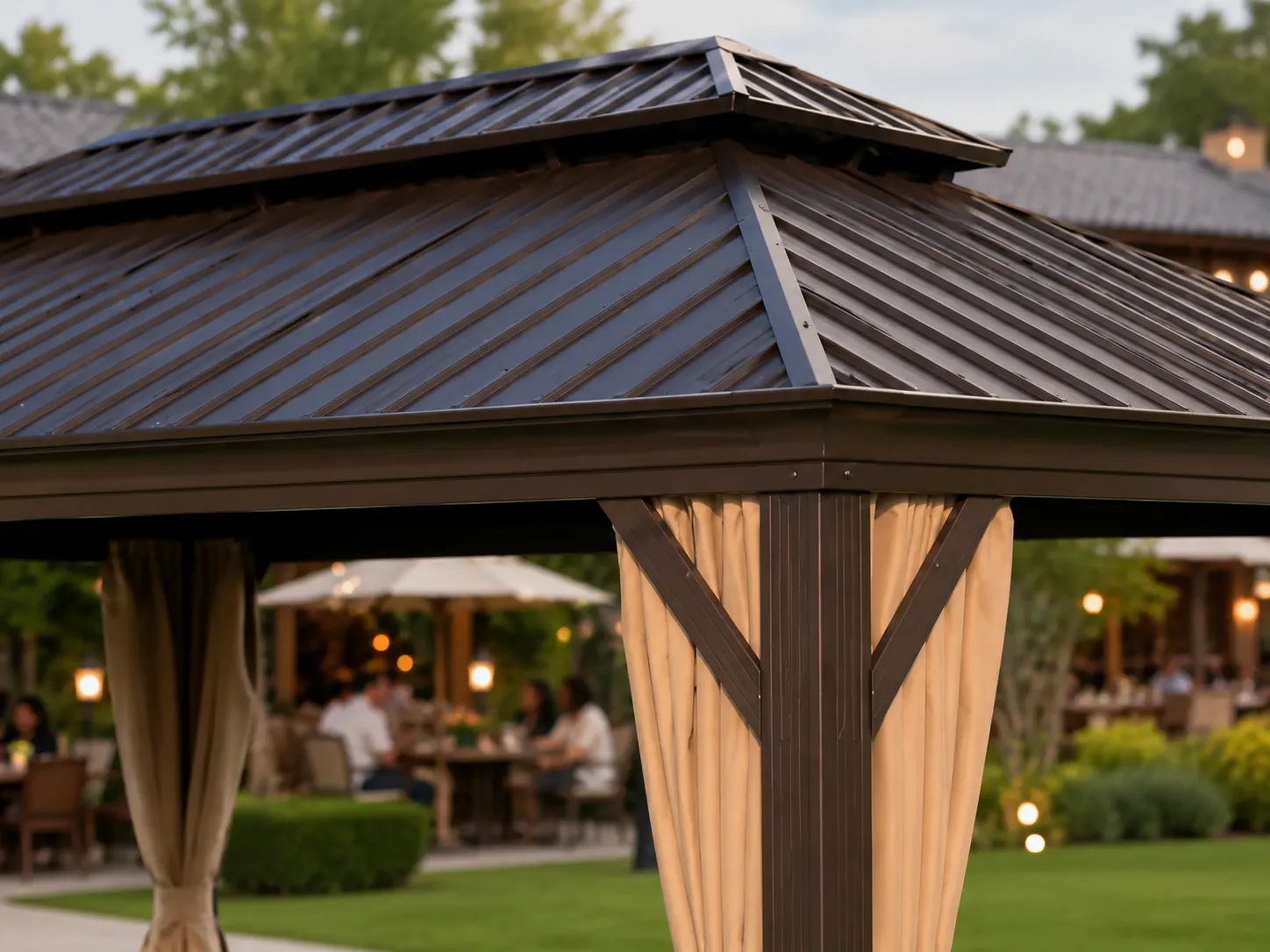 Metal roof detail of extra large outdoor gazebo