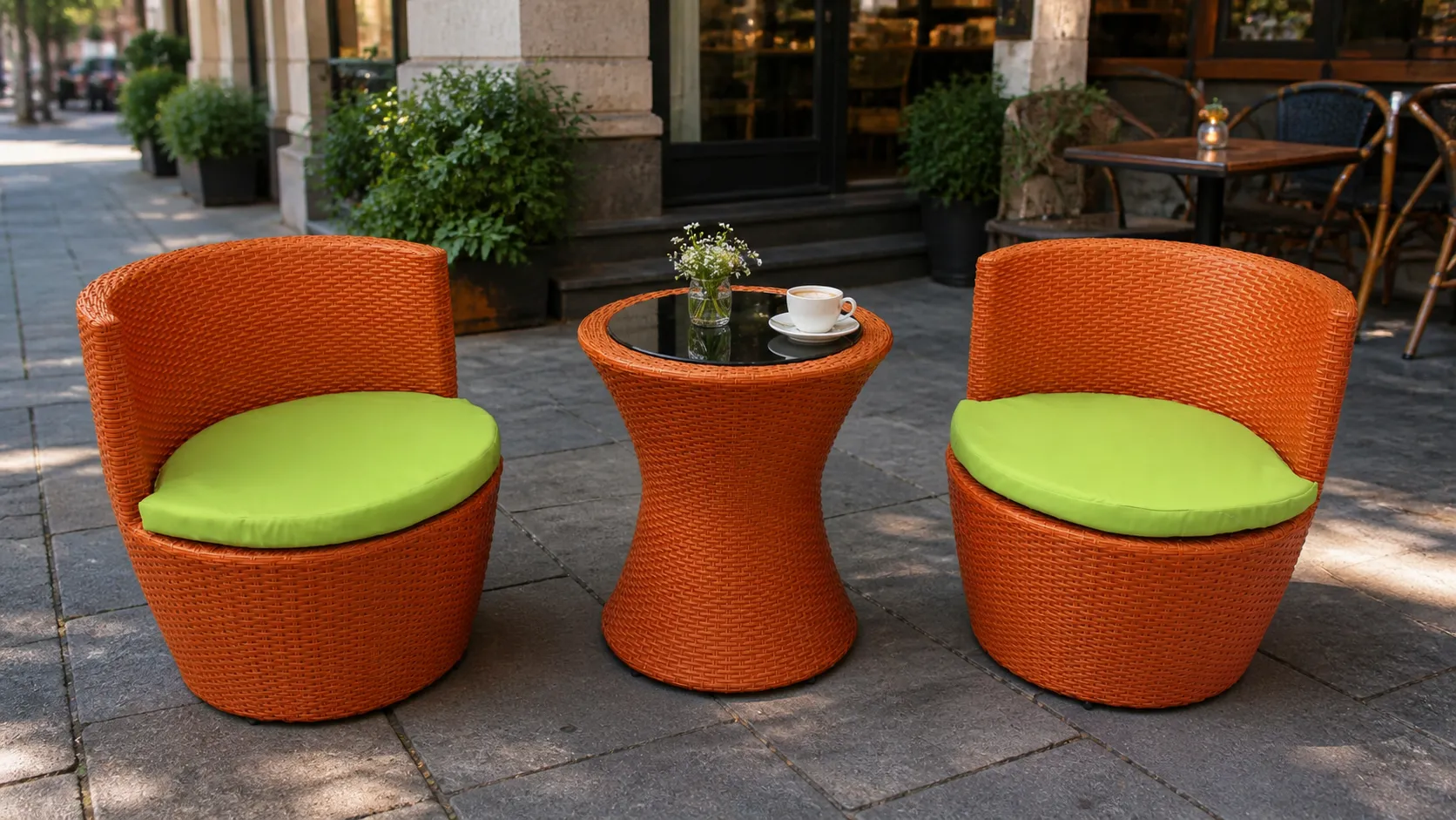 Orange Wicker Bistro Set for Patio and Balcony Projects