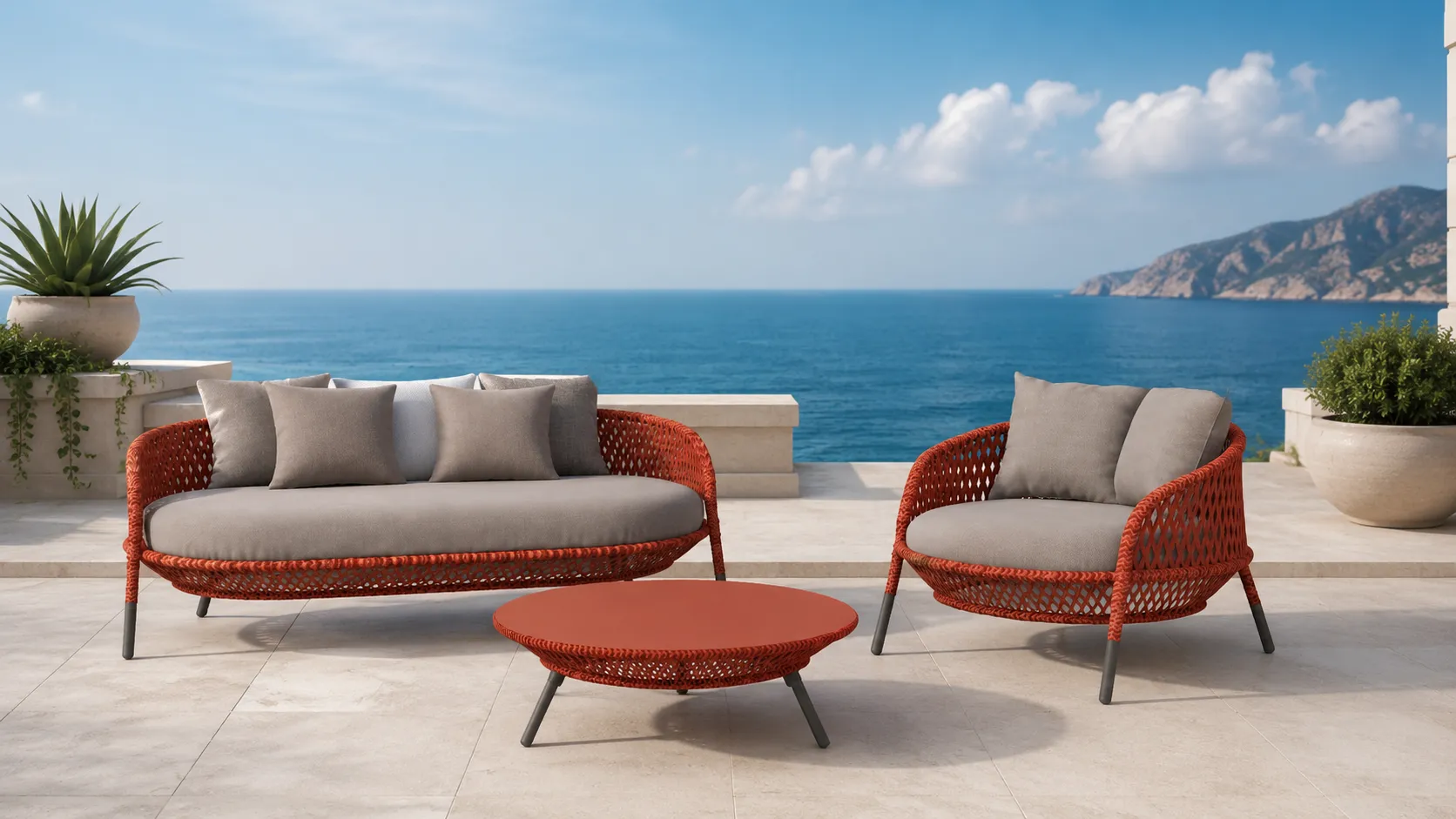 Orange Wicker Outdoor Conversation Set for Hospitality Projects