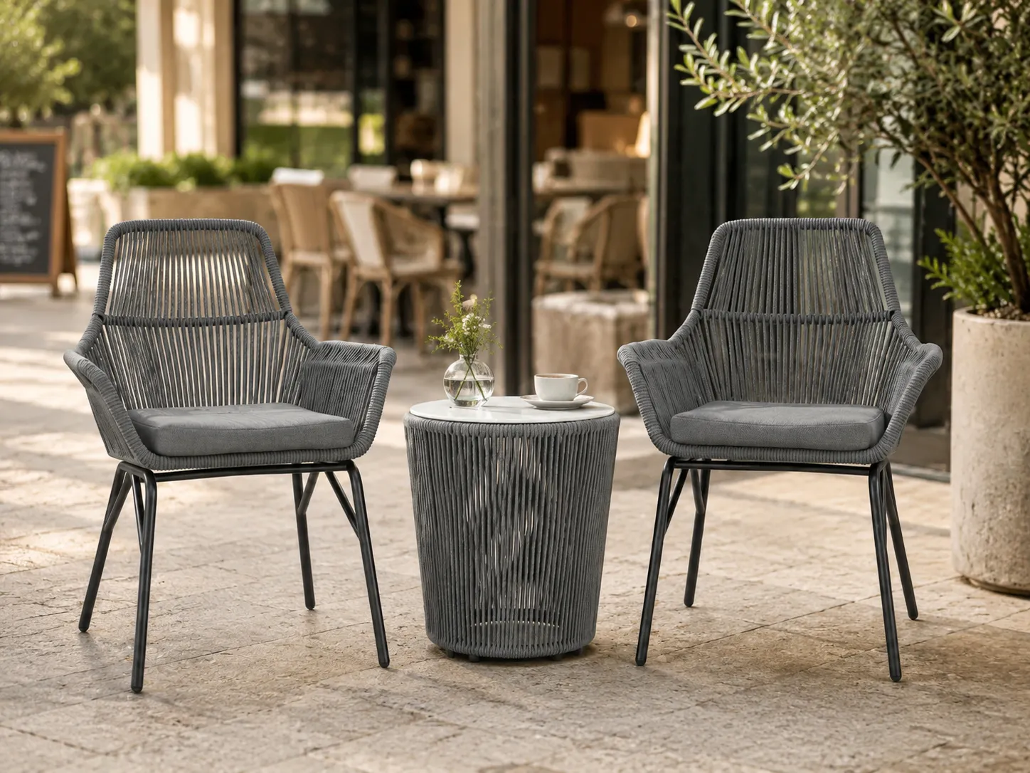 Grey rope bistro set for outdoor café seating