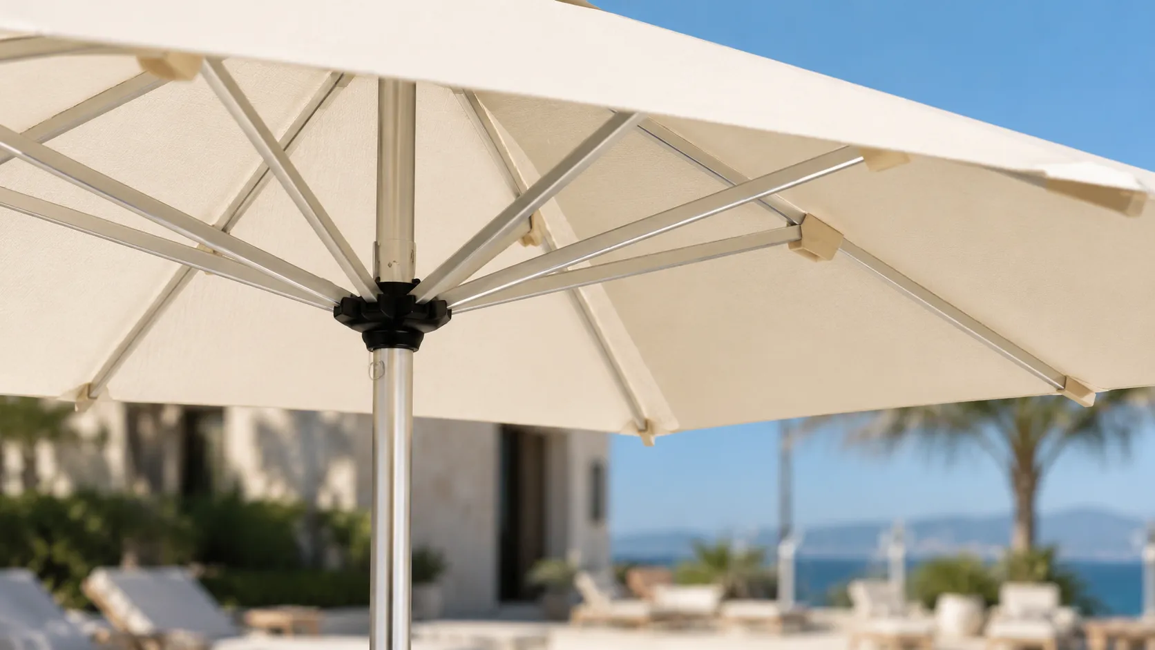 Outdoor canopy fabric detail of patio market umbrella