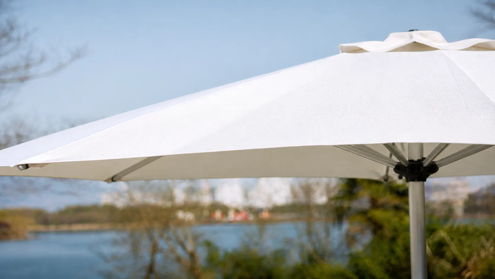Stainless Steel Patio Market Umbrella with Base for Outdoor Dining Shade