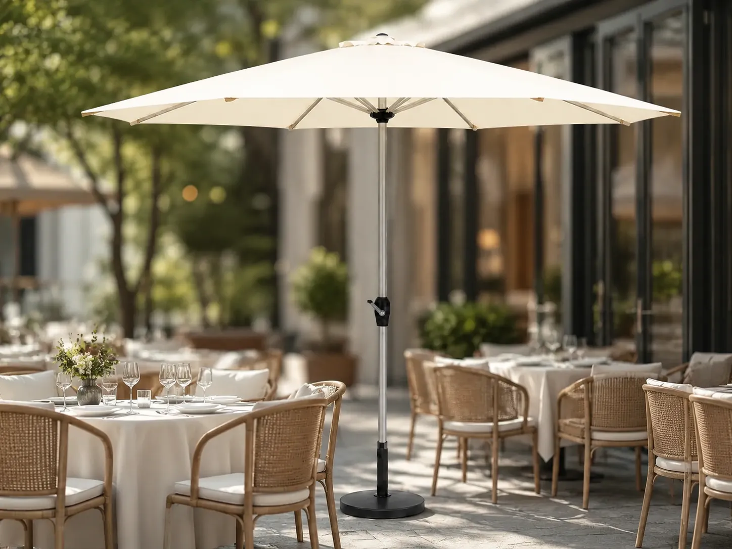 Patio market umbrella for outdoor restaurant dining shade