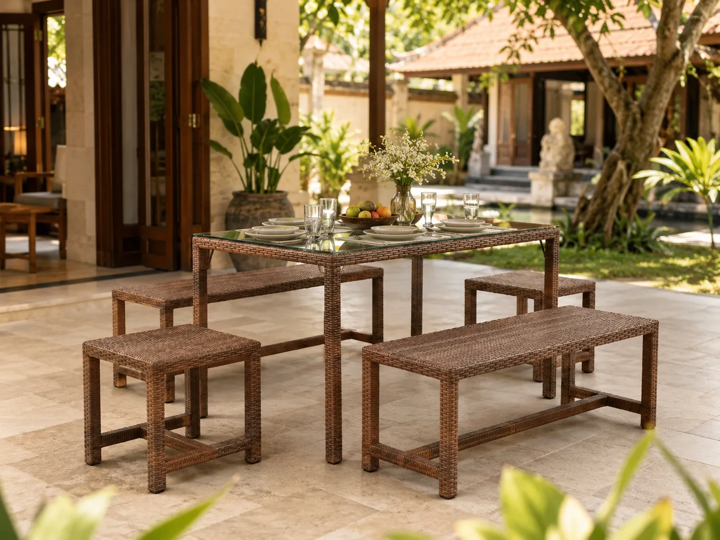 PE rattan outdoor dining set for restaurant patio