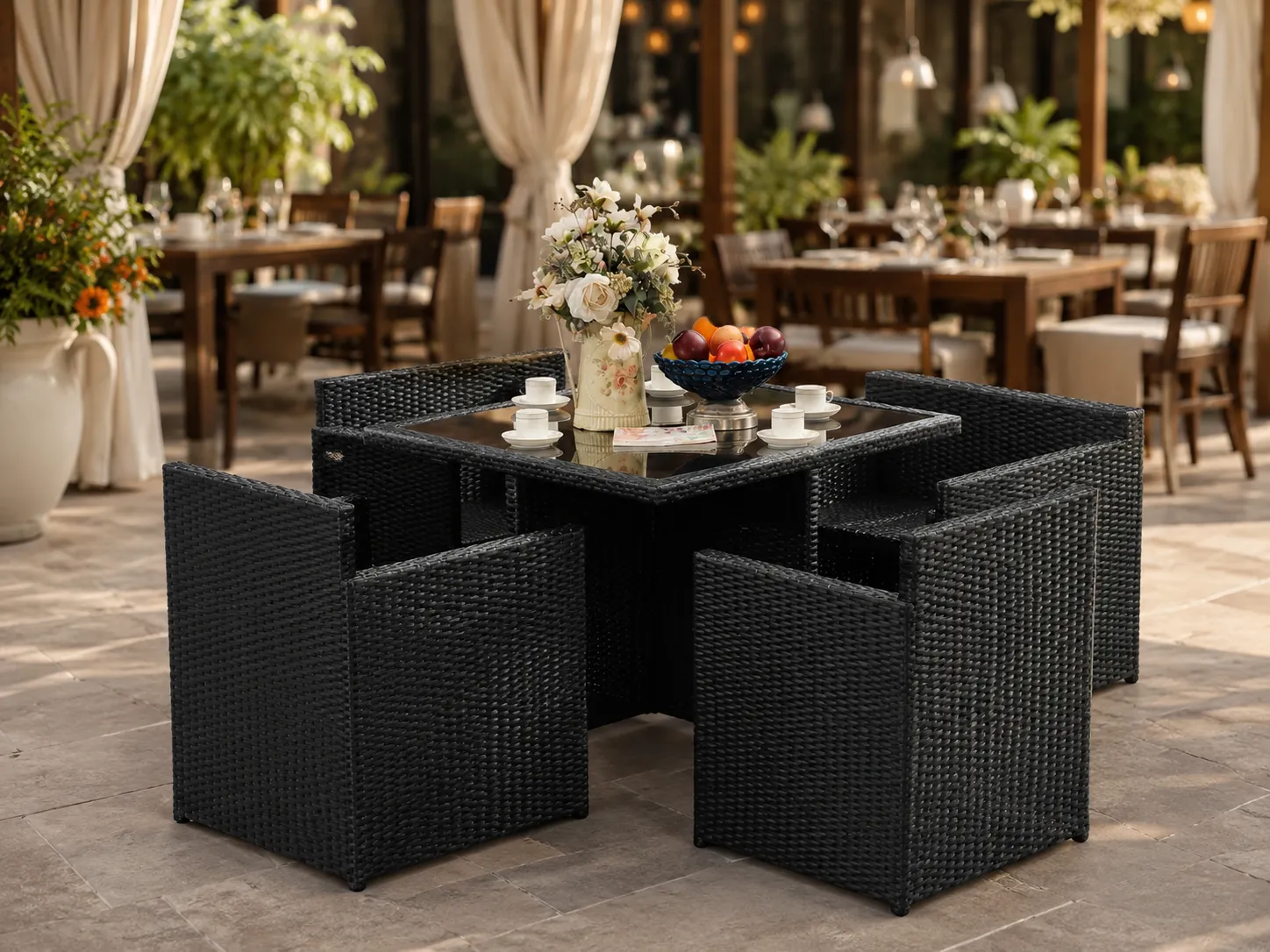 PE rattan dining set for outdoor restaurant