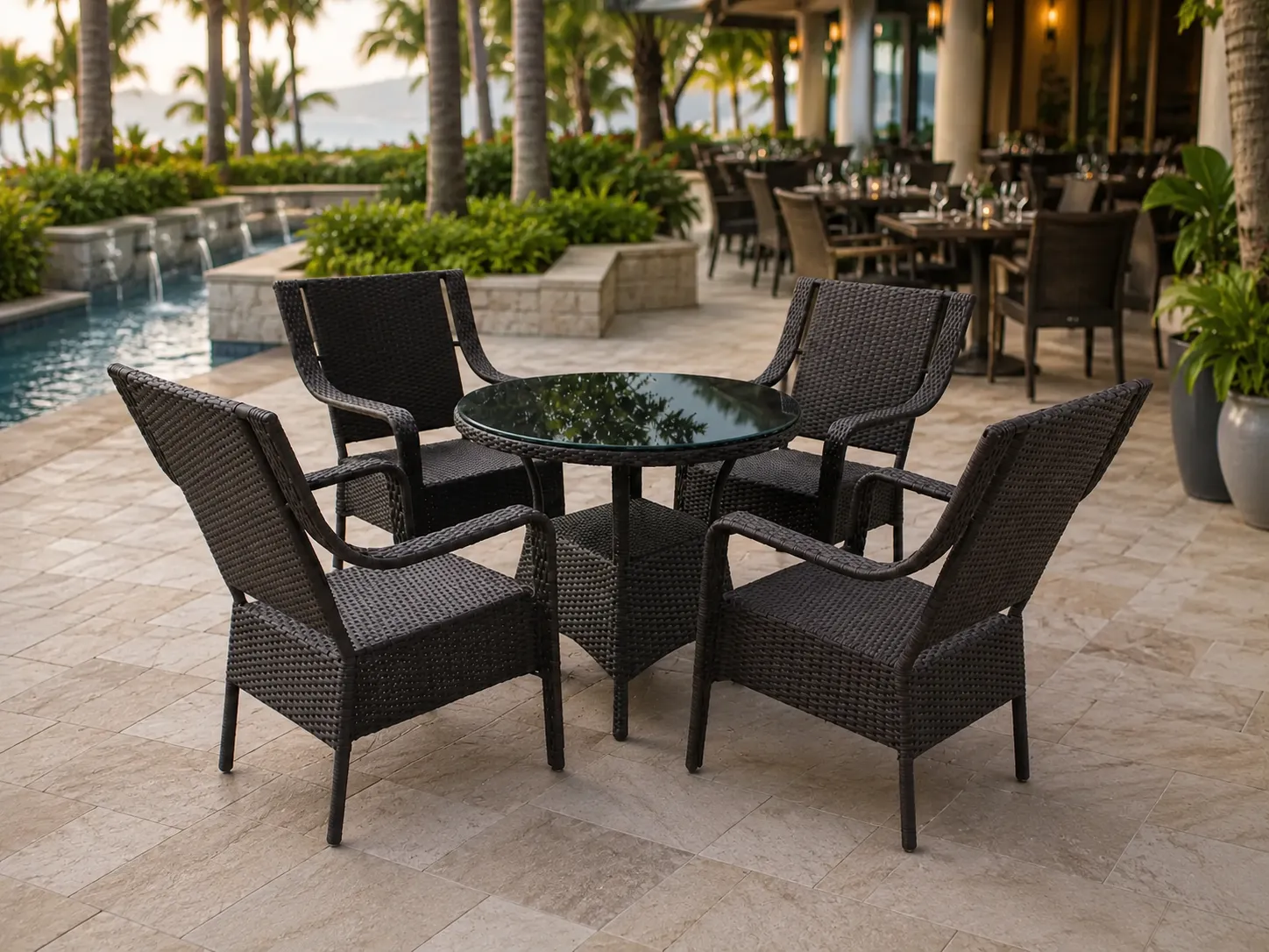 PE rattan round dining set for outdoor restaurant