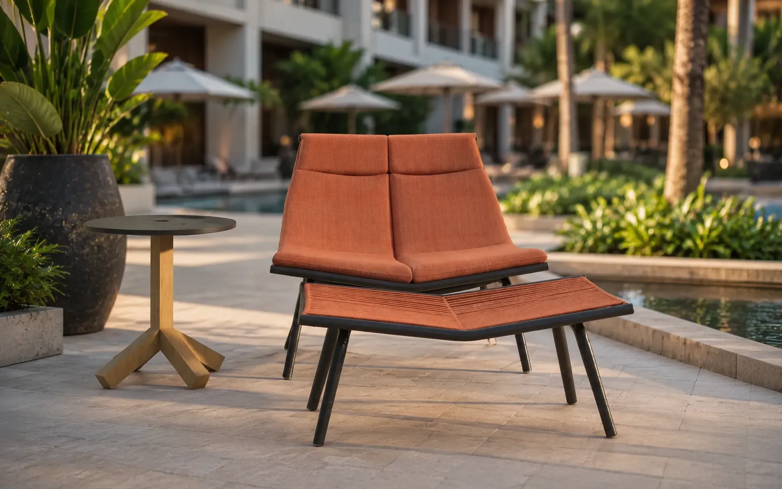 XIMU Furniture outdoor rope lounge chair with ottoman and round side table