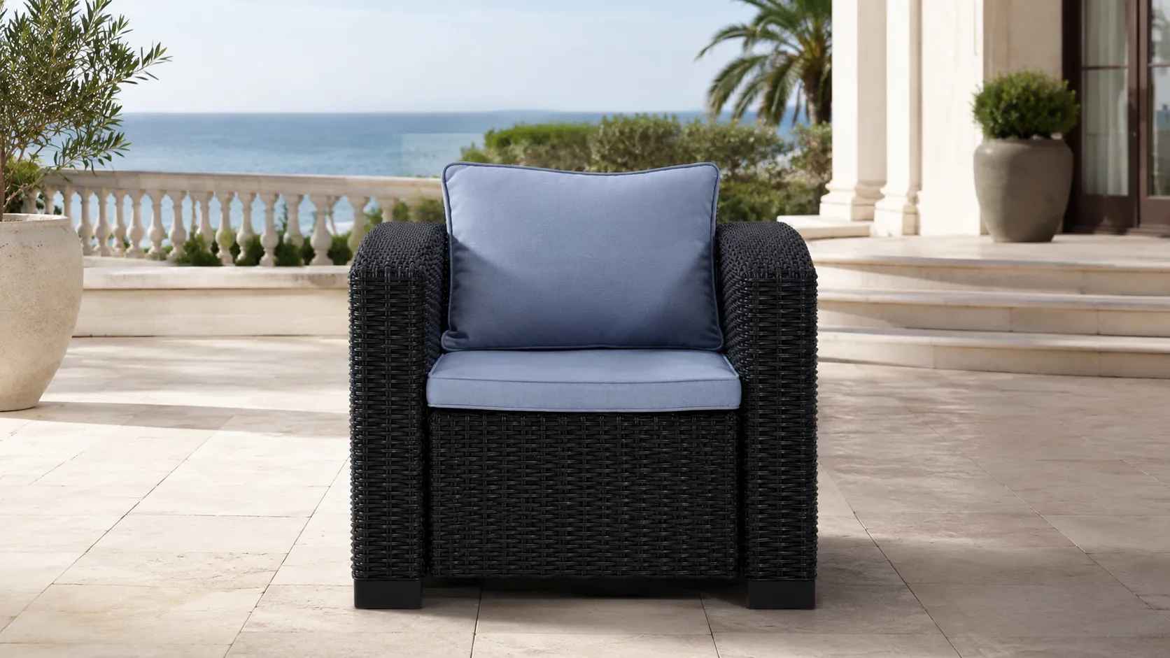 PE Rattan Outdoor Armchair with Cushions for Patio & Resort Seating