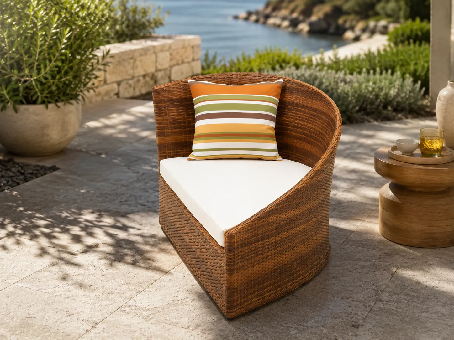 PE rattan outdoor lounge chair used in a patio seating area