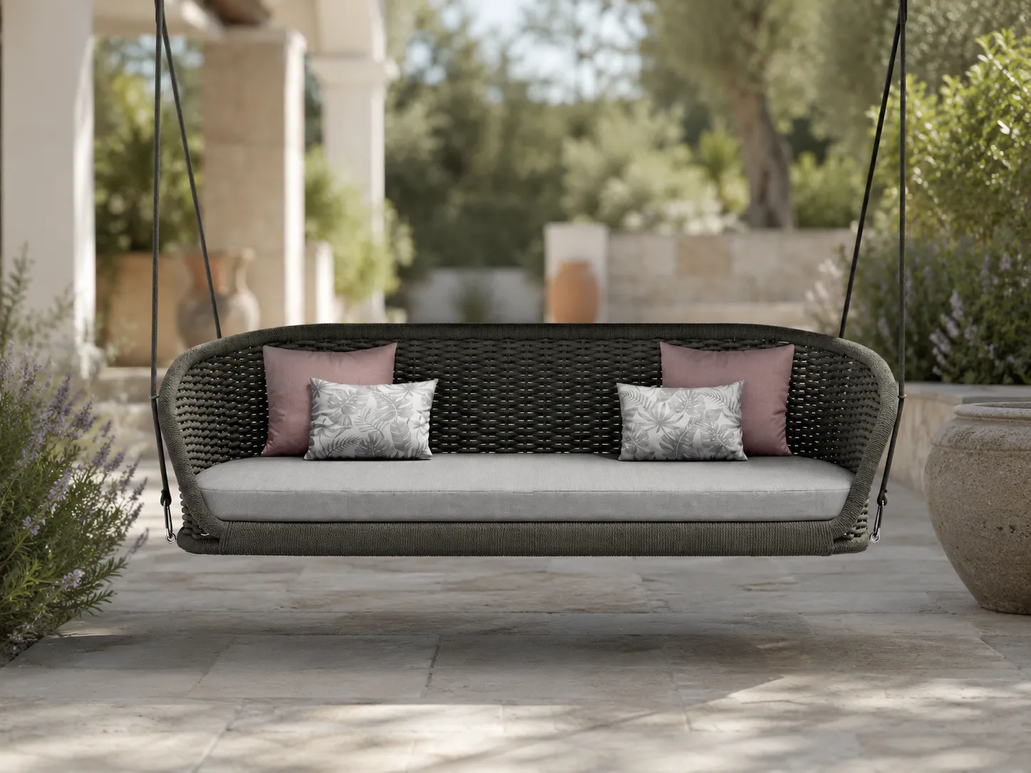 Rope outdoor hanging swing sofa for patio leisure seating
