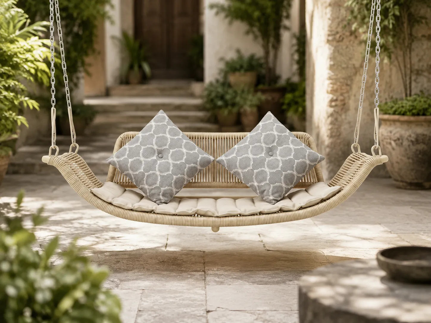Rope outdoor hanging daybed for patio leisure seating